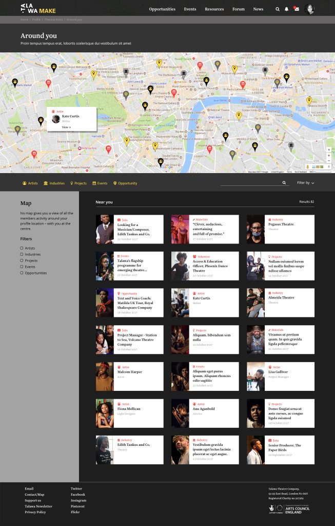 layout page which show artists' location on map